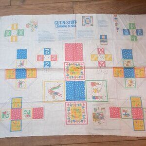 Vintage Wamsutta Craft Fabric Panel Cut-N-Stuff Learning Blocks baby pastel